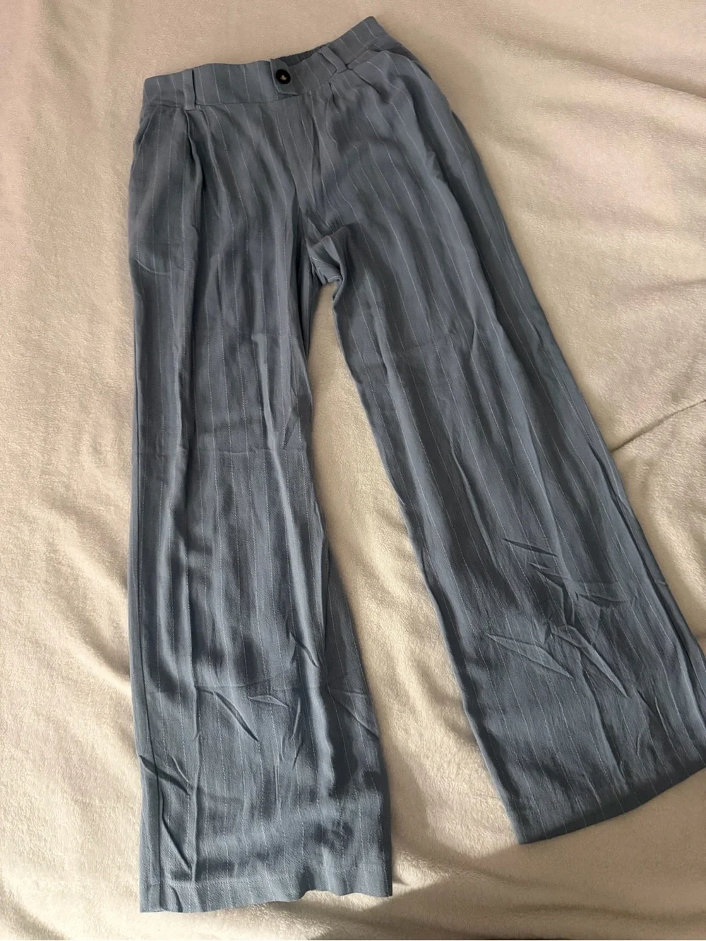 Women’s Light Blue Pinstripe Vest and Elastic-Waist Pants Matching Set